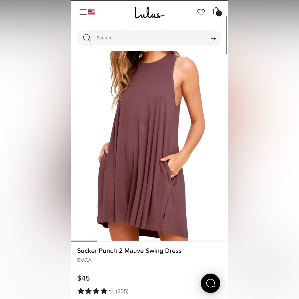 Lulus RVCA Sucker Punch 2 mauve swing dress size L
